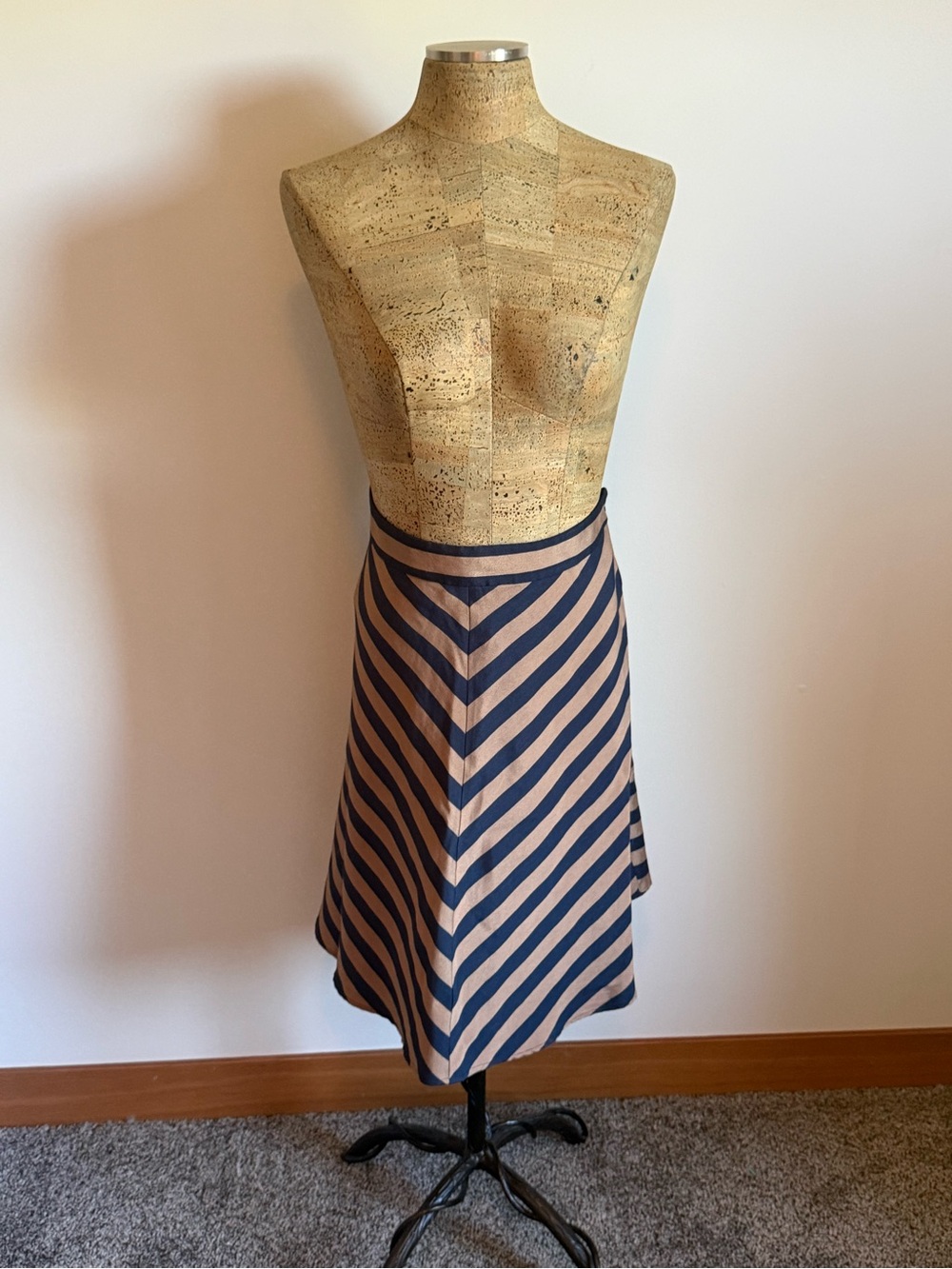 Ann Taylor Striped A-Line Skirt in Navy and Beige